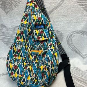 Kavu Rope Sling Crossbody Backpack Cotton Multicolor Geometric Design Light Blue